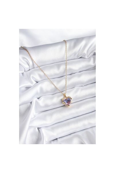 Skygo 316L Steel Chain Gold Color Purple Color Zircon Stone Heart Model Women's Necklace - TJ-BKO8210