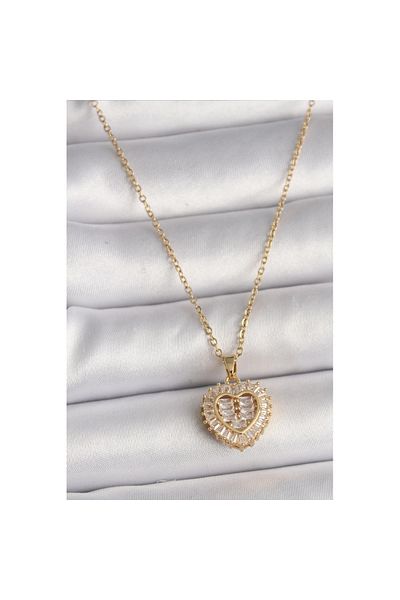 Skygo 316L Steel Gold Color Chain Zircon Stone Heart Model Women's Necklace - Tj-Bko9786