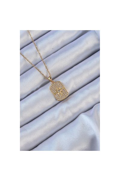 Skygo 316L Steel Chain Gold Color Zircon Cubic Zirconia Pole Star Vintage Necklace - Tj-Bko9123