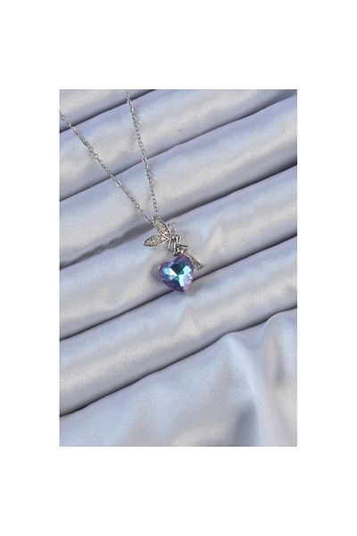 Skygo Purple Blue Silver Colored 316L Steel Zircon Stone Heart Detailed Fairy Necklace - Tj-Bko9128