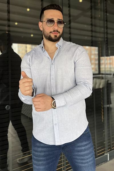 MİSHAR İTALİA Мъжка риза с дълъг ръкав в индиго цвят