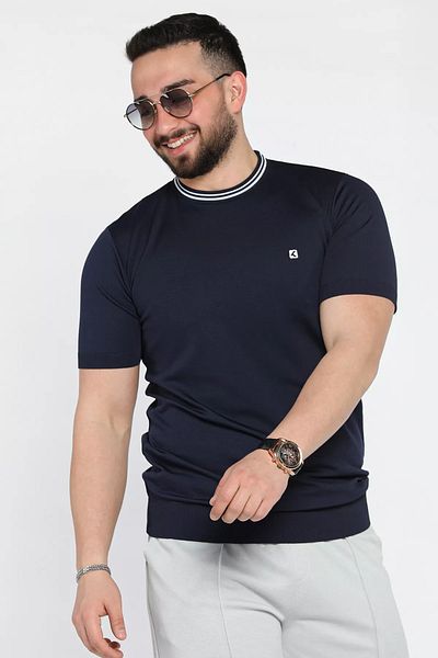 MİSHAR İTALİA Ανδρικό μπλουζάκι με κέντημα Navy Blue Crew Neck
