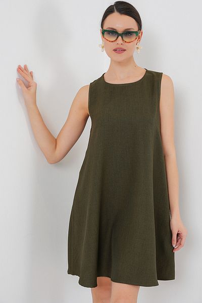 Bigdart 2444 Mini-Leinenkleid – Khaki