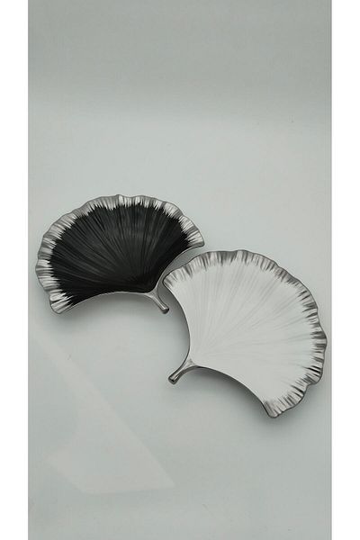 Mikasa Moor Silver Black White Leaf 2-Piece Service Plate 28 cm