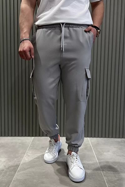 MİSHAR İTALİA Ανδρικό παντελόνι πεζοπορίας Jogger με γκρι δέσιμο στη μέση Cargo Pocket