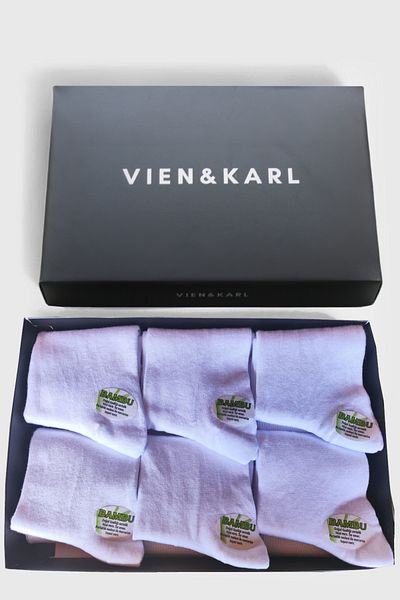 Vien&Karl Ανδρικές λευκές κάλτσες μπαμπού Premium Box των 6
