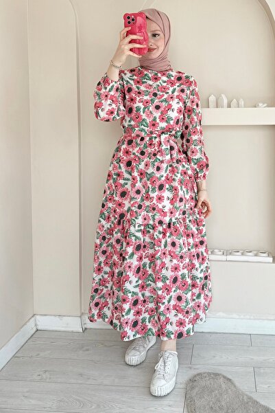 ButikMoor MO343 فستان وردي منقوش على شكل ديزي