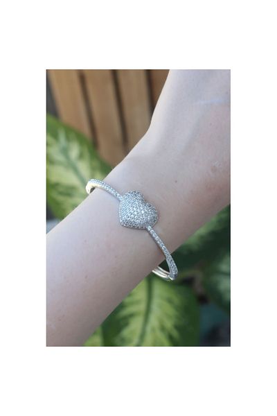 Skygo Vip Series - Brass Zircon Stone Silver Heart Model Clamp TJ-BB6082
