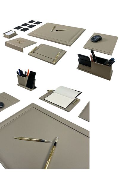 Kerem ofis L Column Leather Desk Mat Set - Leather Desk Mat Mausped - Notepad Notebook Set Office Gift