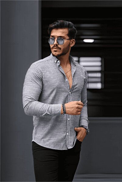 Valiberta Carina Чорна смугаста бавовняна довга сорочка