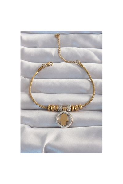 Skygo 316L Steel Gold Color Fatma Mother Hand Bracelet with Zircon Stone Accessories - Tj-Bb6233