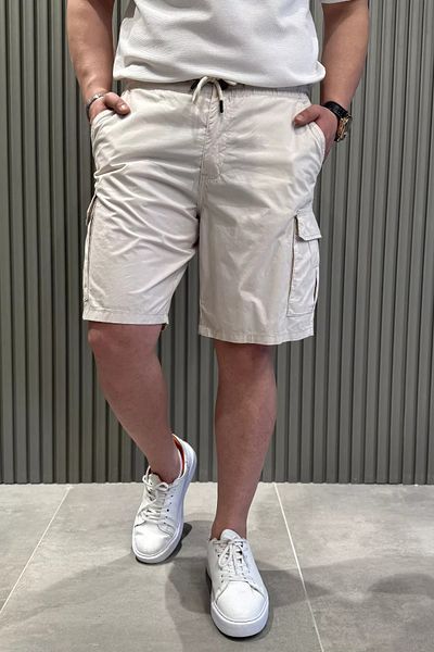 MİSHAR İTALİA Ανδρικό σορτς Stone Cargo Pocket Waist Lace Up