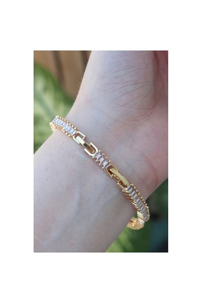 Skygo Vip Series Brass Pink Zircon Stone Gold Color Baguette Model Bracelet - Tj-Bb6078