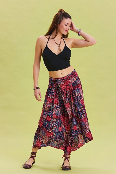 Los banditos Loose Midi Flared Skirt with Tie Waist