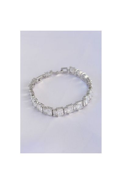 Skygo Vip Series Brass Zircon Stone Silver Color Baguette Waterway Model Bracelet - Tj-Bb6066