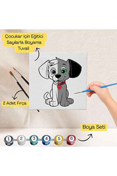 hediye hobim Çocuklar İçin Eğitici Sayılarla Boyama Seti Köpek–20x20 Tuval,Bo...