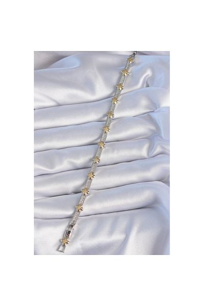 Skygo Gold Clover Model Zircon Stone Brass Silver Women's Bracelet - Vip Series Tj-Bb6400