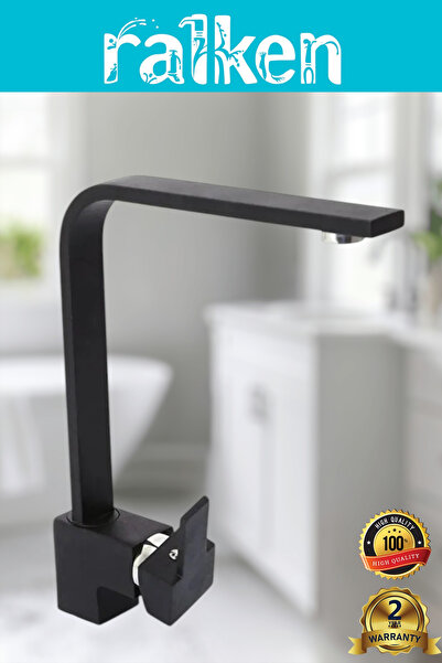 RALKEN Mat Siyah Lüx Kare Model Eviye Mutfak Bataryası Musluğu - %100 Pirinç,...