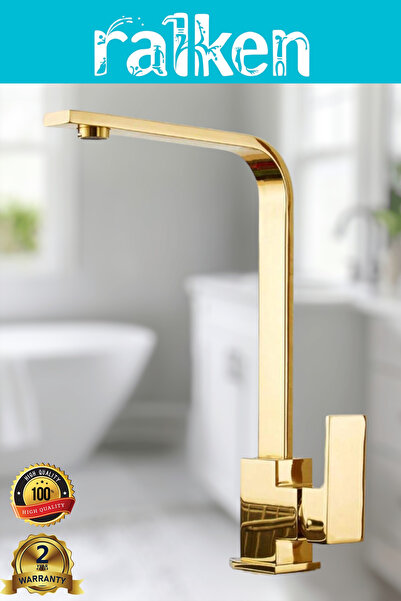 RALKEN Gold Altın Kare Model Eviye Mutfak Bataryası Musluğu - %100 Pirinç, Pa...