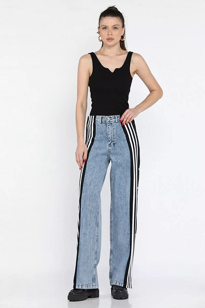 GÜLSELİ Black Side Stud Detailed Striped Women's Jean Jeans