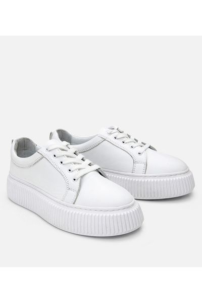 Hotiç Pantofi sport de damă din piele albă cu talpă groasă