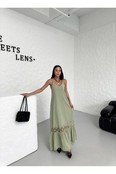 BRGCLOTHING Rochie de in cu fustă din dantelă cu decolteu în V - Bretele subțiri