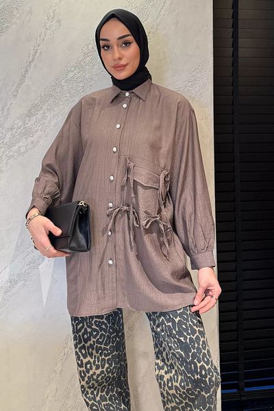 julude Πουκάμισο Hijab με λεπτομέρεια από πέτρα με πλαϊνό δέσιμο βιζόν