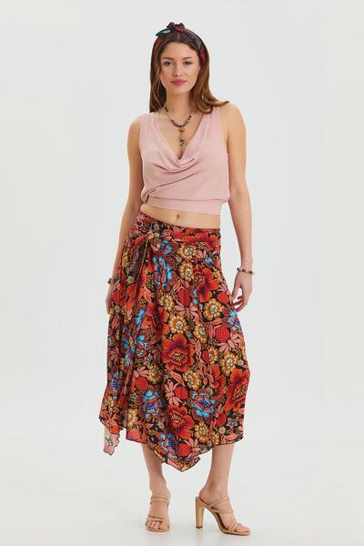 Los banditos Loose Midi Flared Skirt with Tie Waist