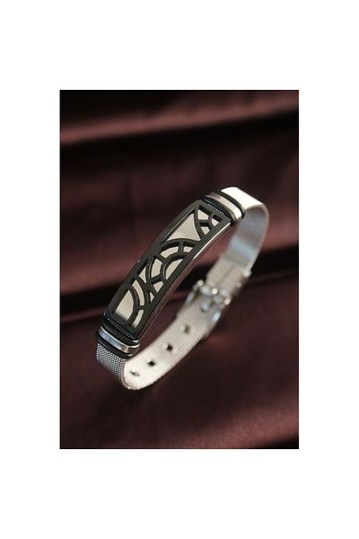 Skygo 316L Steel Black Patterned Adjustable Mesh Cord Bracelet - Tj-Eb3636