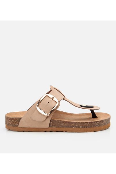 Hotiç Flip-flops de damă din piele nubuck bej cu curea