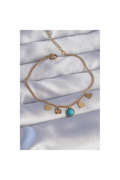 Skygo 316L Steel Gold Color Minimal Heart Blue Stone Detailed Bracelet - Tj-Bb6178