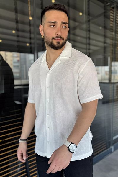 MİSHAR İTALİA Cămașă pentru bărbați cu mânecă scurtă cu guler Apaș crem