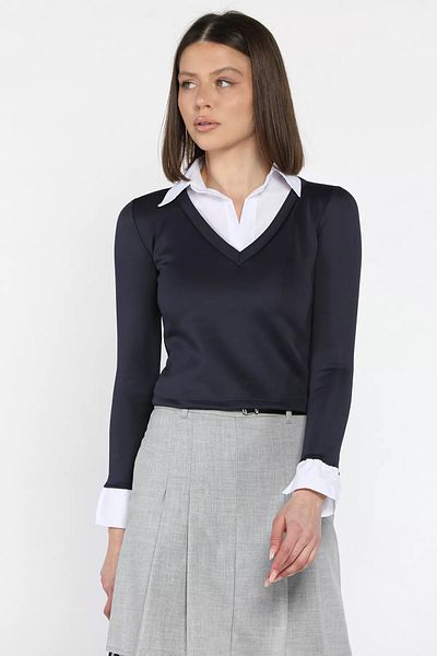 GÜLSELİ Γυναικείο πουκάμισο Navy Blue Garnished Crop Μπλούζα