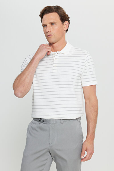 ALTINYILDIZ CLASSICS Tricou pentru bărbați, alb-gri, din bumbac, slim fit, cu gât polo