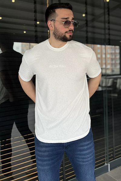 MİSHAR İTALİA Ανδρικό T-Shirt Cream Crew Neck με αυτοσχεδιασμό