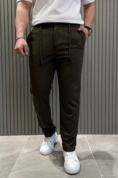 MİSHAR İTALİA Ανδρικό παντελόνι Jogger με ίσιο πόδι με κορδόνια χακί