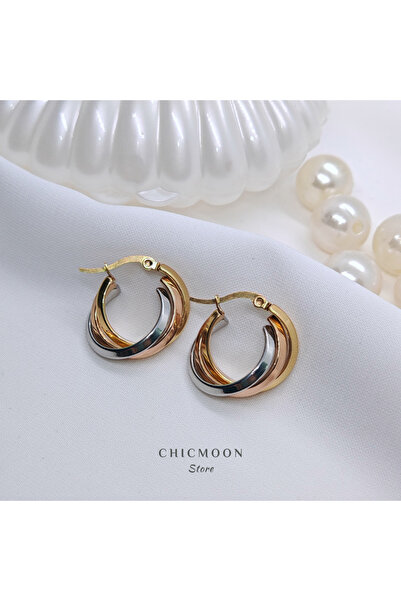 CHICMOON STORE Çelik Üç Renkli Burgu Küpe
