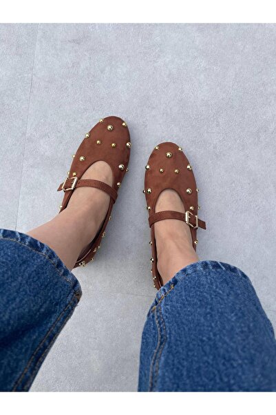 Elvinin Tarzı Tan Suede Shoes with Aura Bead Detail