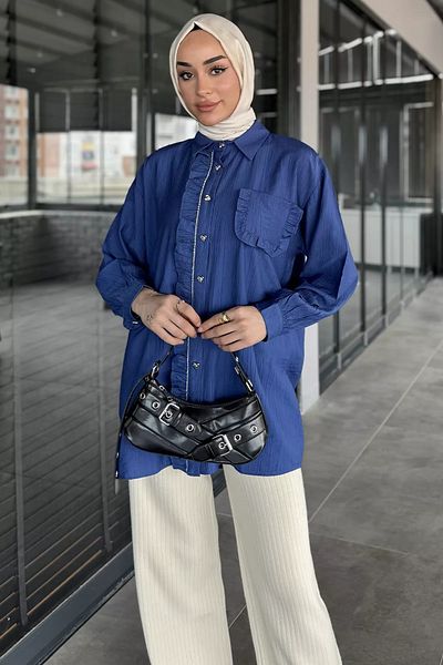 julude Μπλουζάκι Indigo με πέτρα και βολάν με λεπτομέρεια Hijab