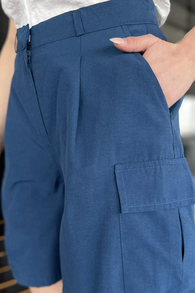 GÜLSELİ Indigo Women's High Waist Cargo Pocket Shorts