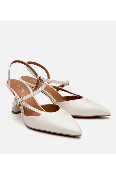 Hotiç Women's Leather Ecru Thin Heeled Stiletto