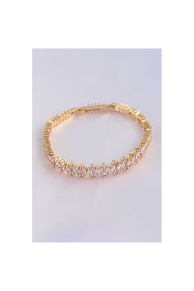 Skygo Vip Series Brass Pink Zircon Stone Gold Color Baguette Model Bracelet - Tj-Bb6078