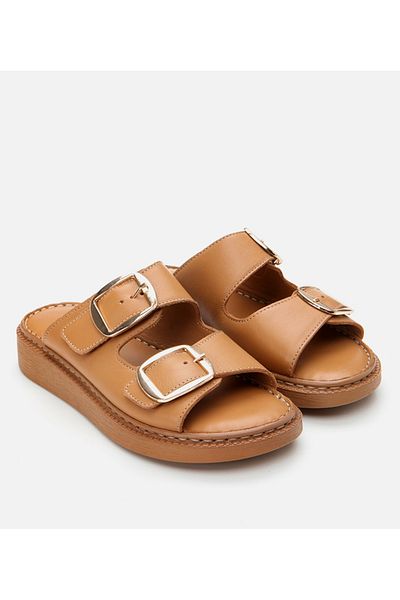Hotiç Women's Leather Tan Belted Slippers