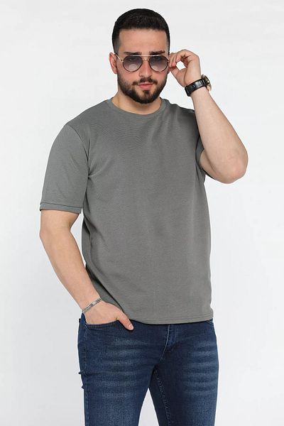 MİSHAR İTALİA Ανδρικό T-Shirt με λαιμόκοψη σε ανοιχτό χακί