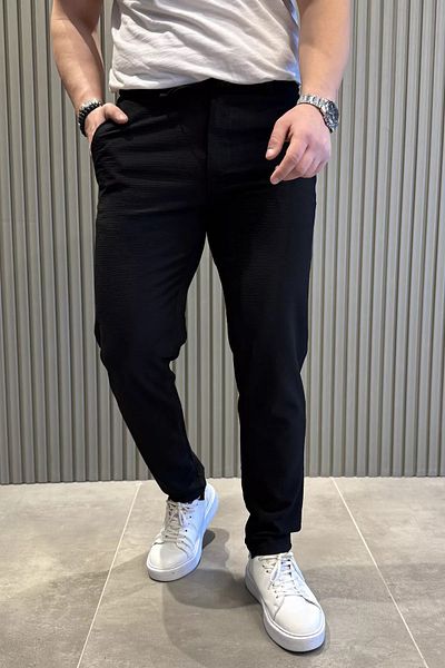 MİSHAR İTALİA Μαύρο ανδρικό παντελόνι Jogger με ελαστική μέση με κορδόνια