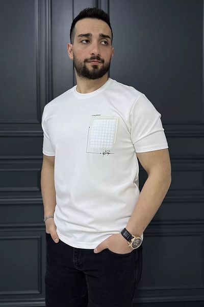 MİSHAR İTALİA Ανδρικό μπλουζάκι με στάμπα με λαιμόκοψη σε κρέμα