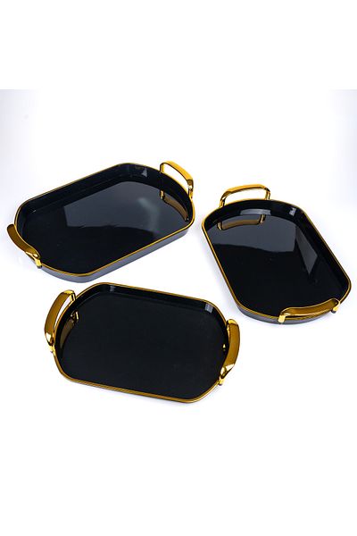 ZETT 3-Piece Acrylic Tray - Black with Gold Color Handles