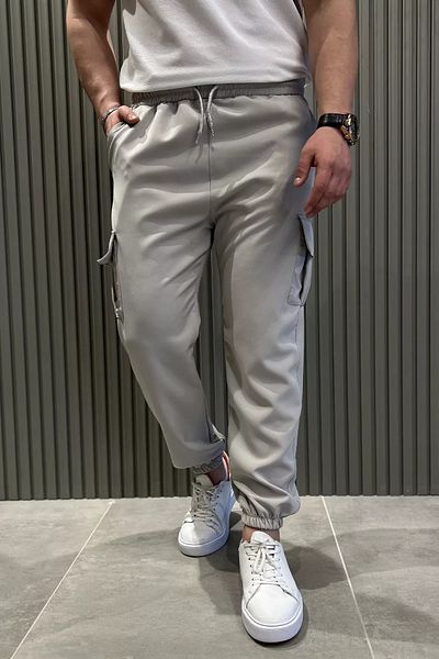 MİSHAR İTALİA Ανδρικό παντελόνι πεζοπορίας Jogger με γκρι γραβάτα μέσης και τσέπη Cargo