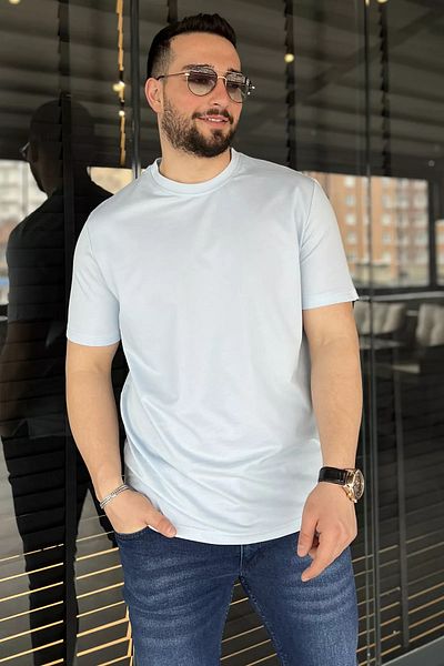 MİSHAR İTALİA Ανδρικό T-Shirt Baby Blue Crew Neck Basic