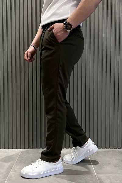 MİSHAR İTALİA Ανδρικό παντελόνι Jogger με ίσιο πόδι με κορδόνια χακί